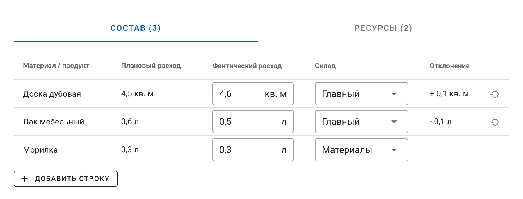 Списание с разных складов