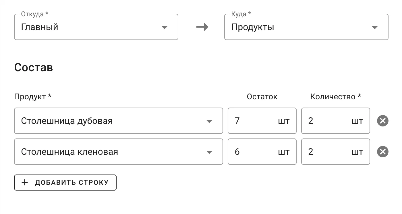 Отслеживание движения материалов по складам